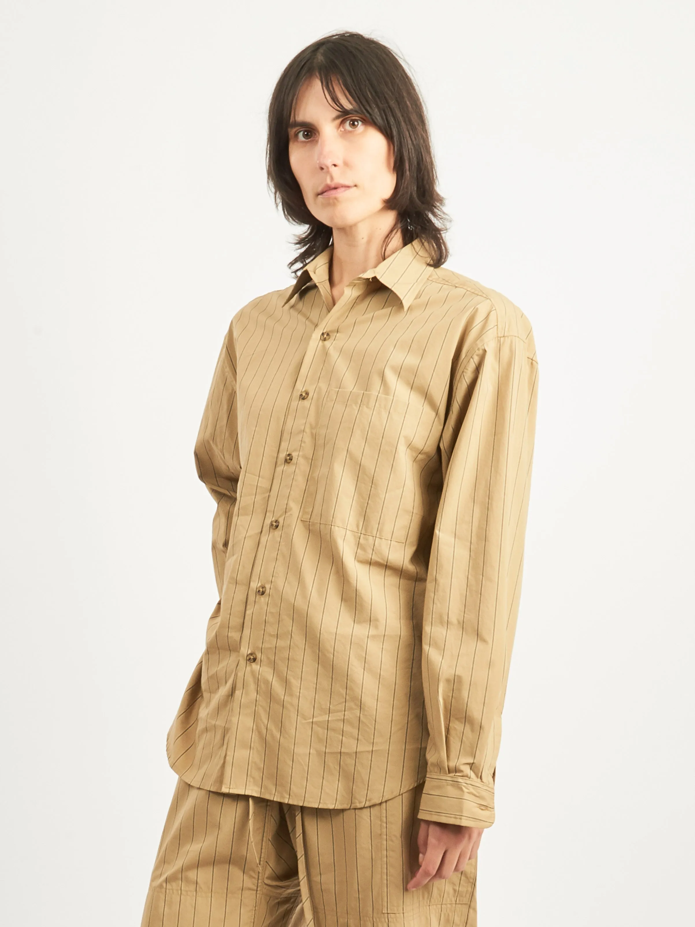 Camel/Black Stripe Big Button Up