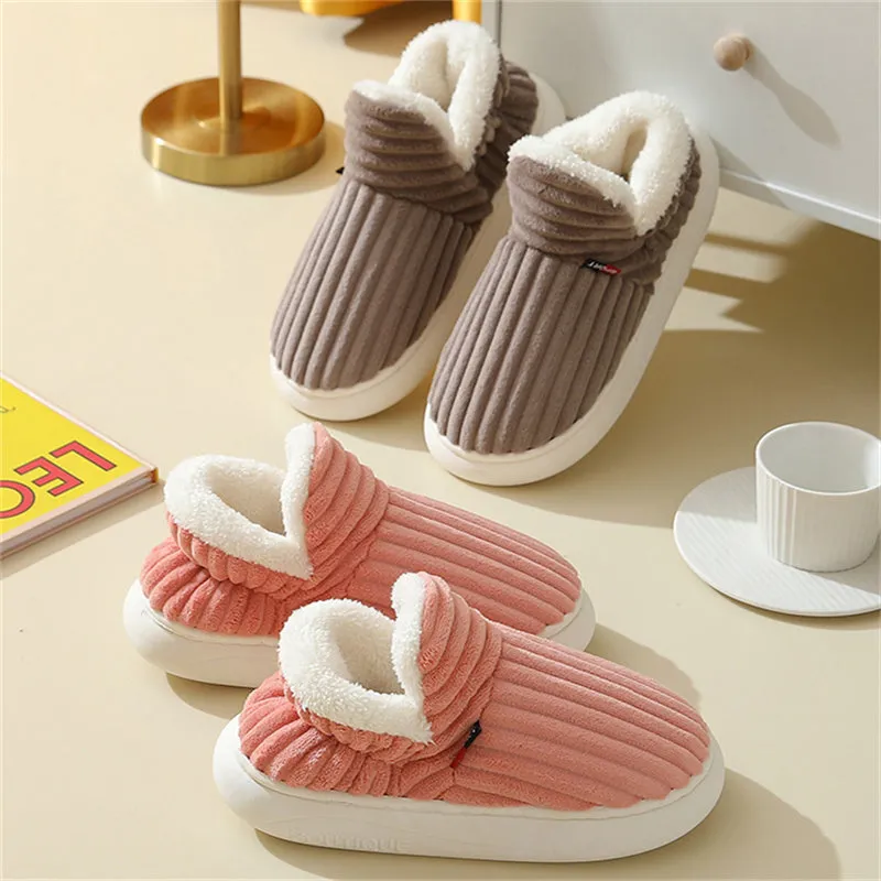 Candy Color Plush Liner Anti-Slip Couple Home Slippers