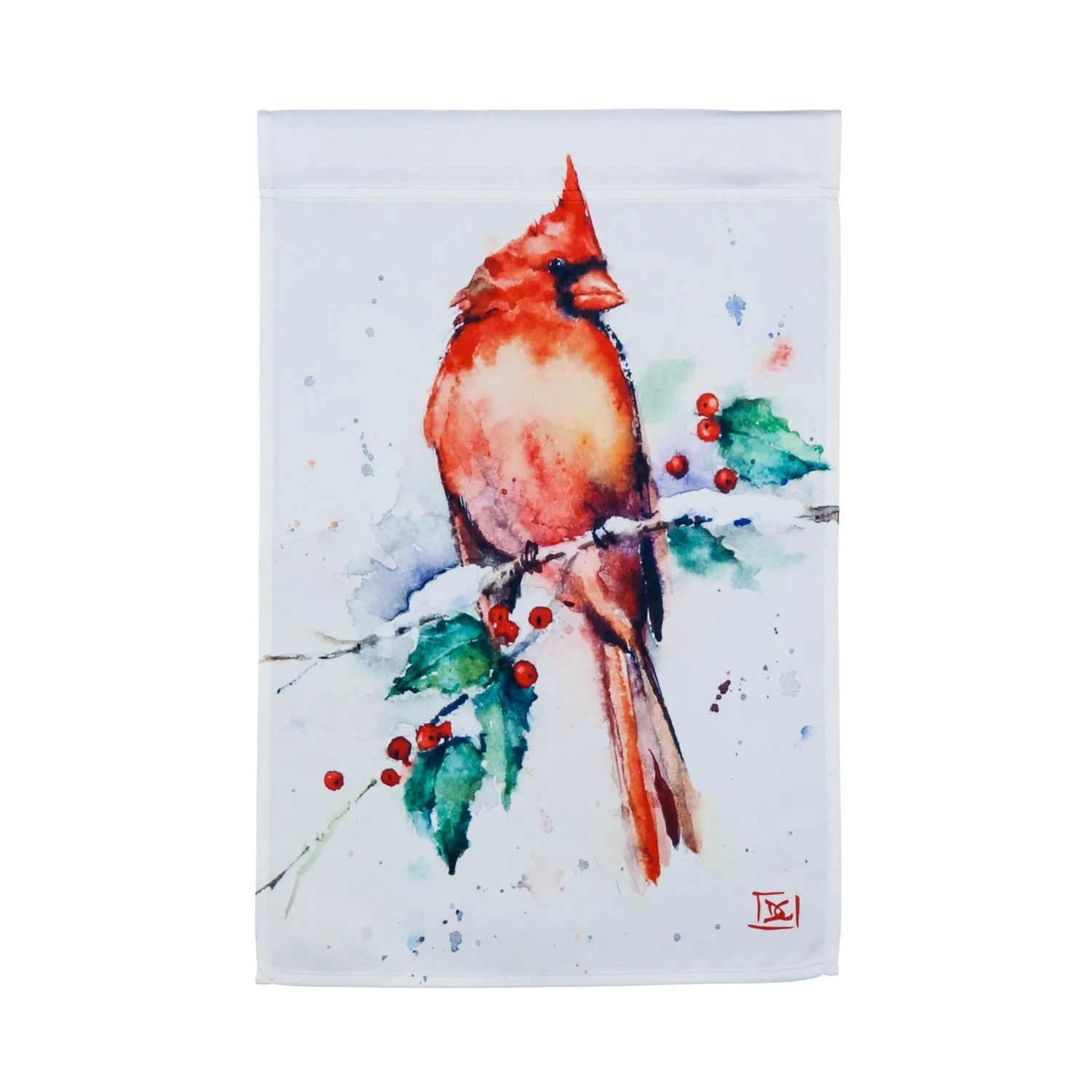 Cardinal and Holly Garden Satin Flag,14a9358
