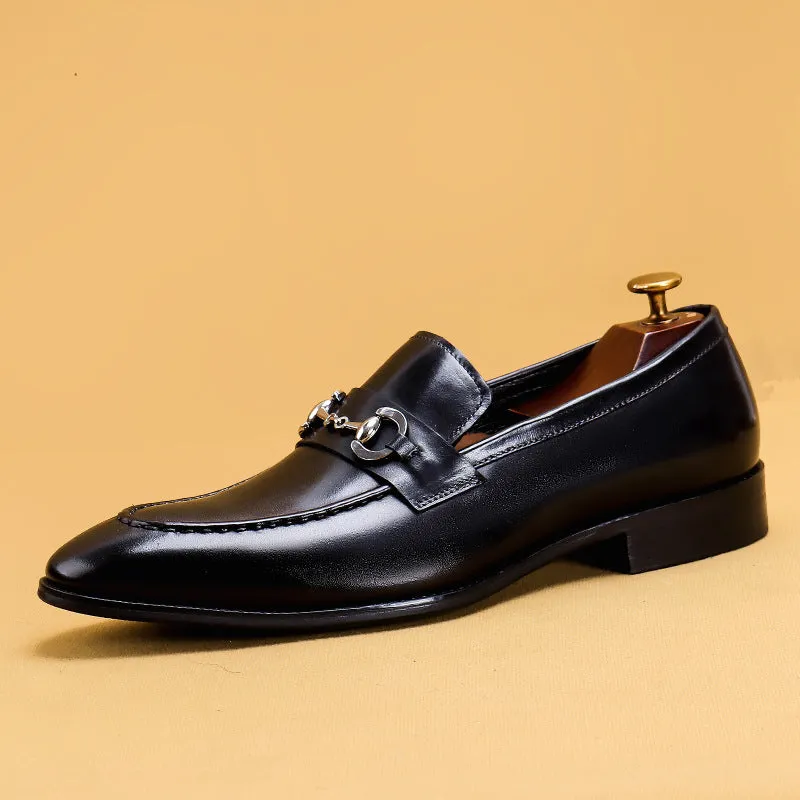 Casual Leather Shoes Men's Business Casual Shoes Men's Genuine Leather Pointed Loafers Handmade British Men's Shoes89253