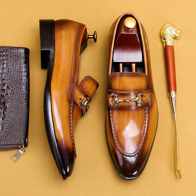 Casual Leather Shoes Men's Business Casual Shoes Men's Genuine Leather Pointed Loafers Handmade British Men's Shoes89253