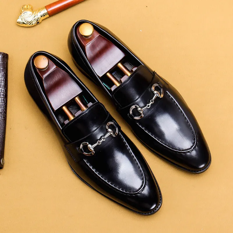 Casual Leather Shoes Men's Business Casual Shoes Men's Genuine Leather Pointed Loafers Handmade British Men's Shoes89253