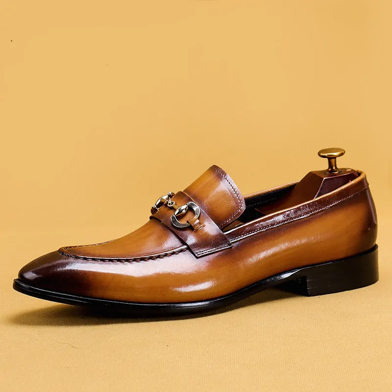 Casual Leather Shoes Men's Business Casual Shoes Men's Genuine Leather Pointed Loafers Handmade British Men's Shoes89253