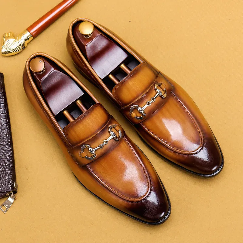 Casual Leather Shoes Men's Business Casual Shoes Men's Genuine Leather Pointed Loafers Handmade British Men's Shoes89253