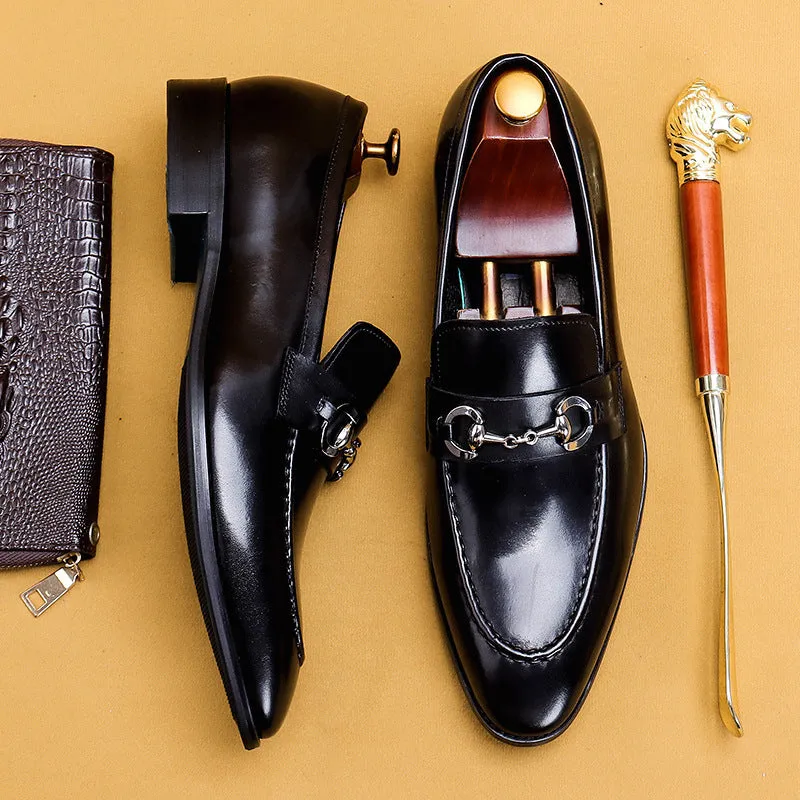 Casual Leather Shoes Men's Business Casual Shoes Men's Genuine Leather Pointed Loafers Handmade British Men's Shoes89253