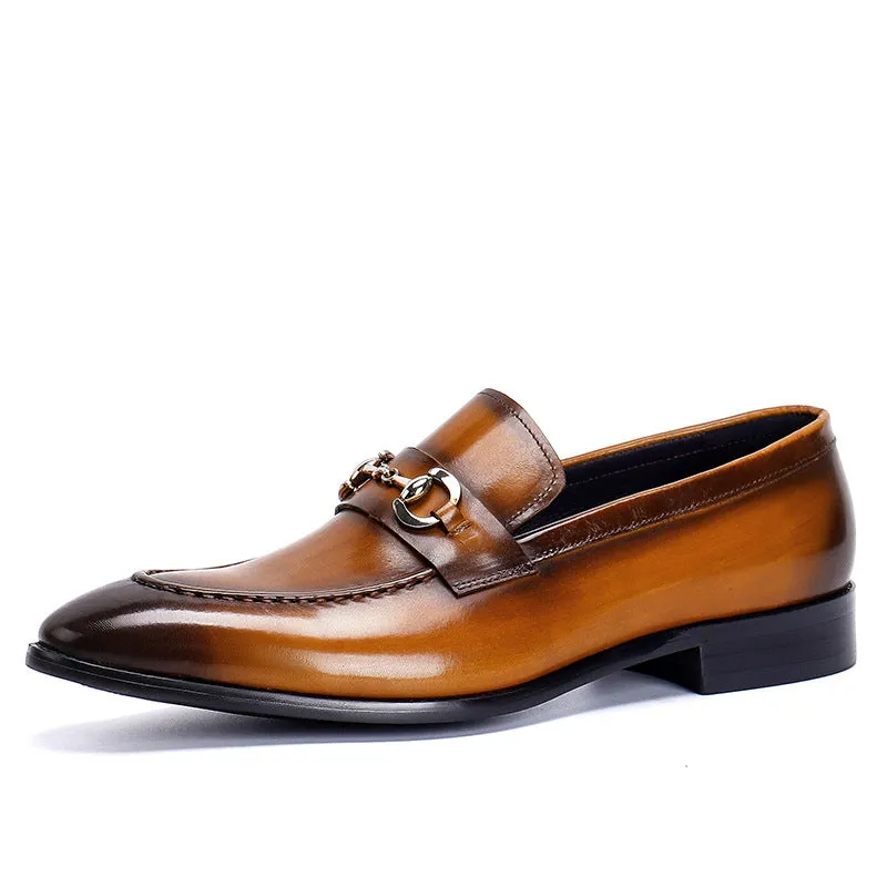 Casual Leather Shoes Men's Business Casual Shoes Men's Genuine Leather Pointed Loafers Handmade British Men's Shoes89253