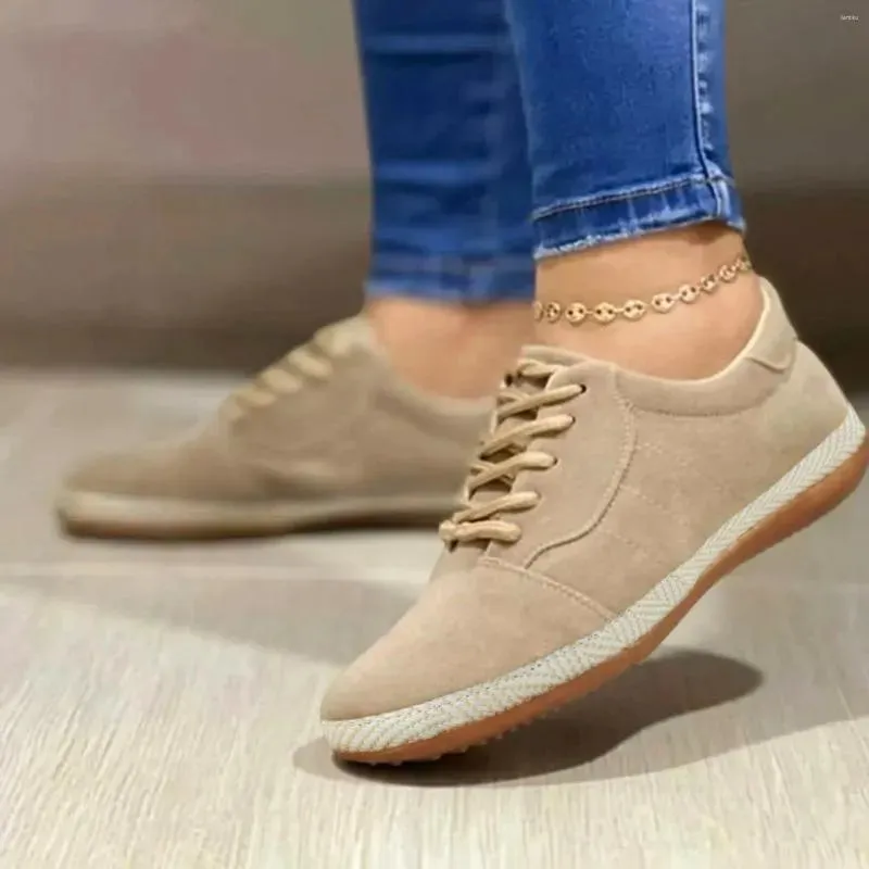 Casual Shoes Women Suede Slip On Breathable Solid Color Flat Round Toe Comfortable Lace Up Single Business