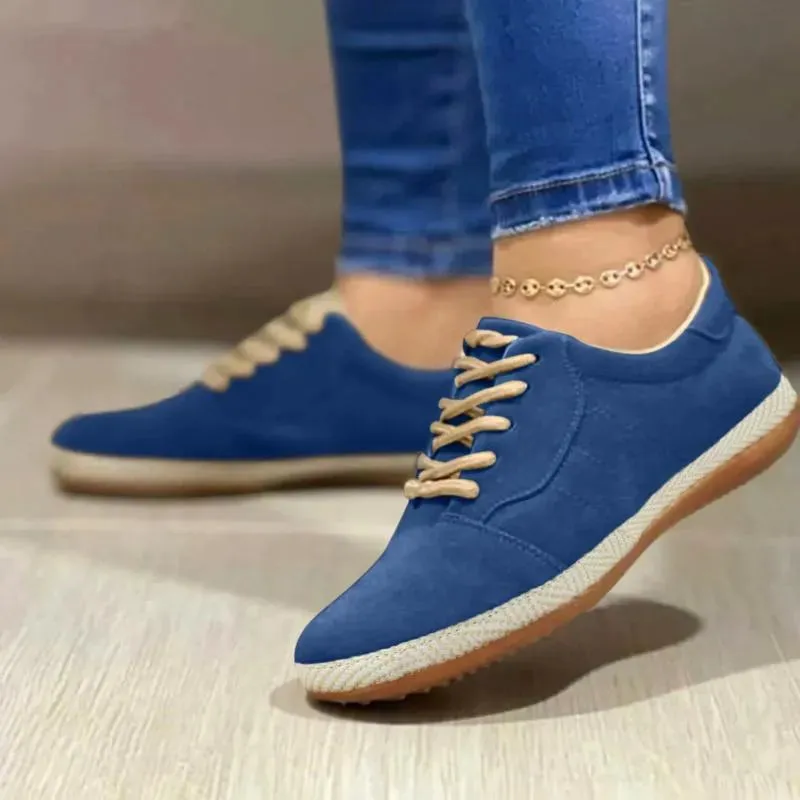 Casual Shoes Women Suede Slip On Breathable Solid Color Flat Round Toe Comfortable Lace Up Single Business