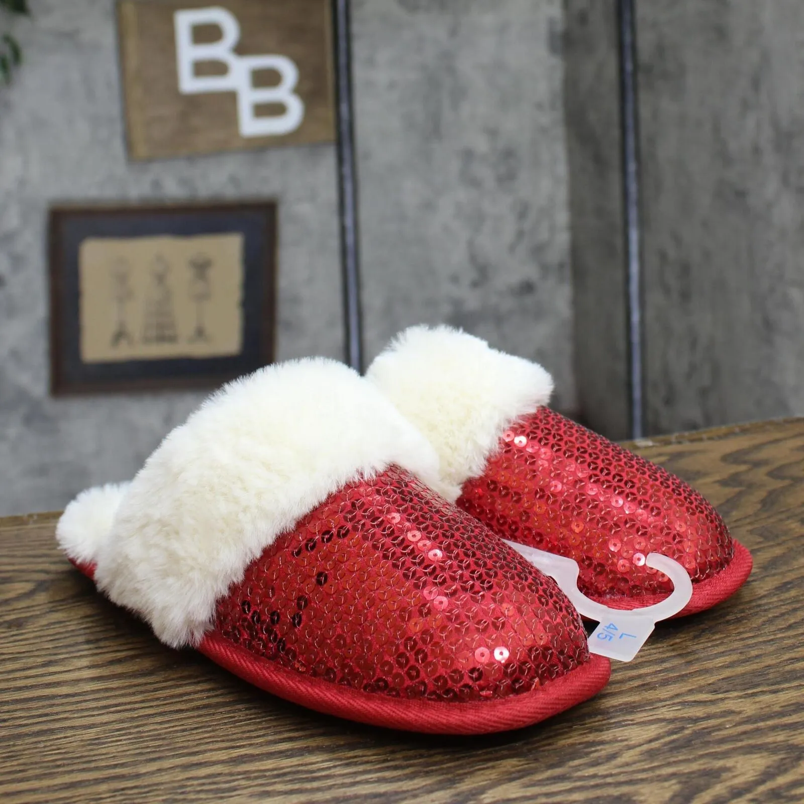 Cat & Jack Kids Girls Lane Sequin Scuff Slippers 91309320 Red L (4-5)