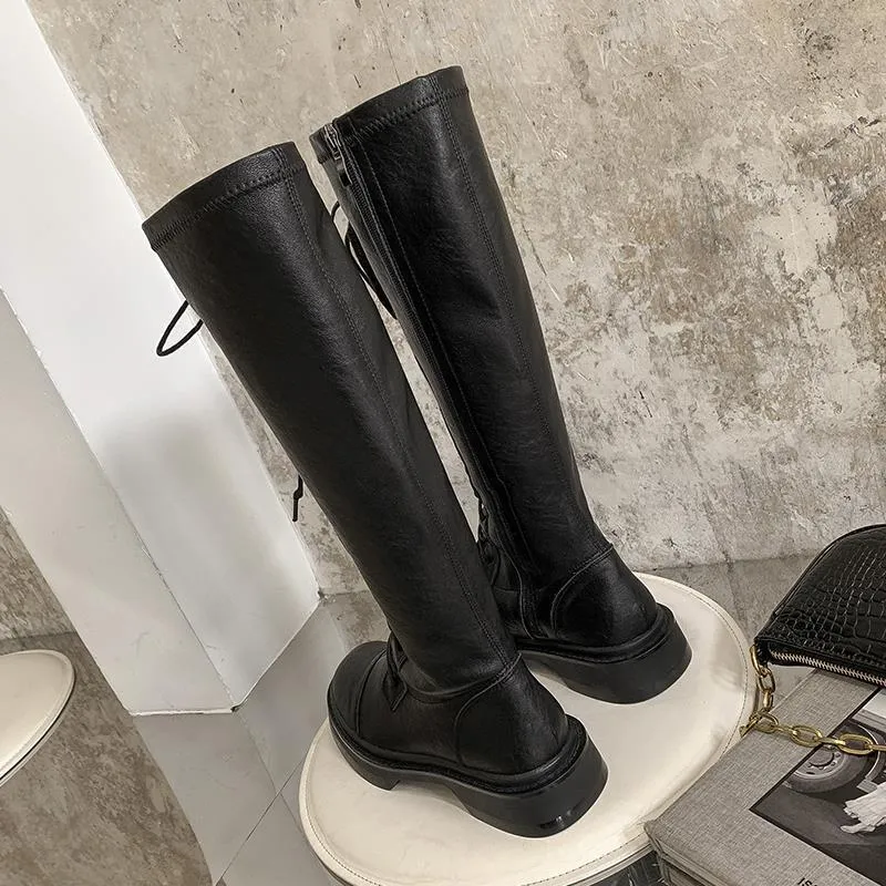 Cavalier Boots Lace-up Boots Boots Women Autumn and Winter High Boots Stretch Boots Women
