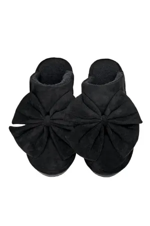 C.C Faux Suede Bow Slippers: Black