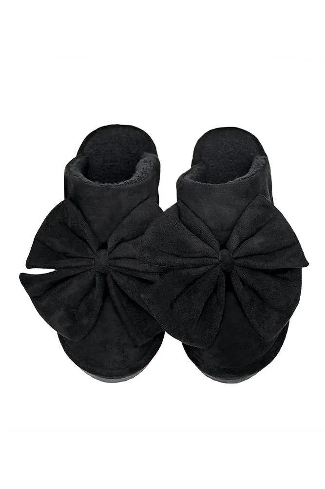 C.C Faux Suede Bow Slippers: Black