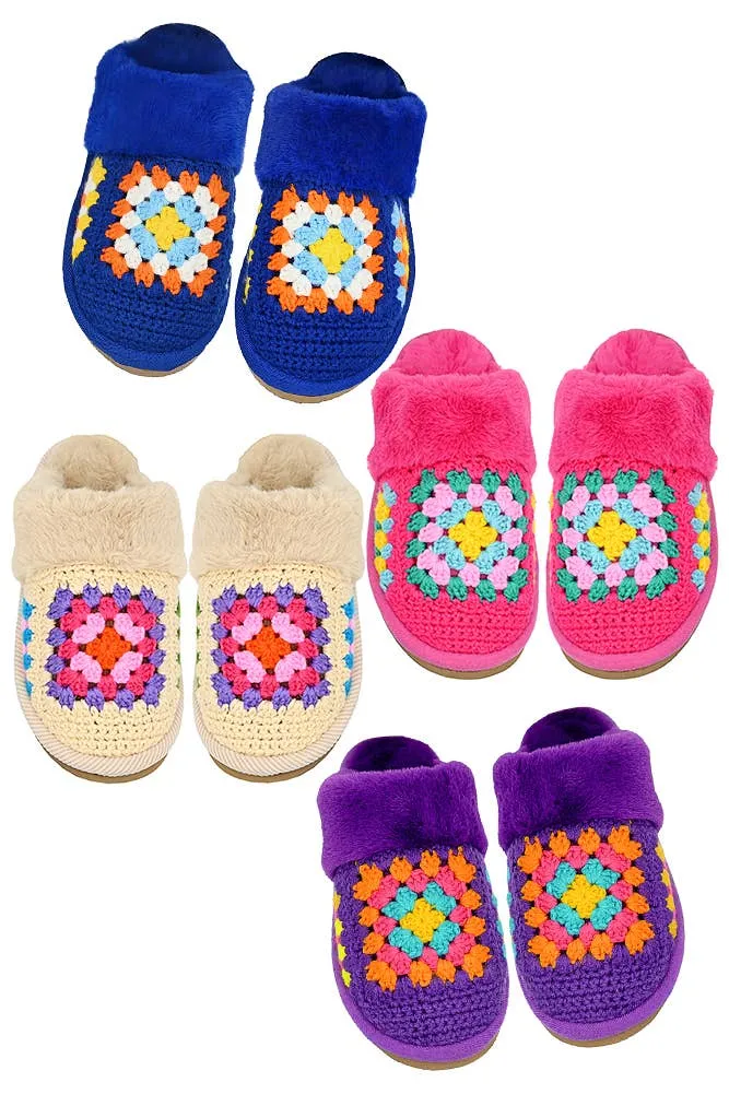 C.C Multi Color Crochet Faux Fur Winter Slippers: Beige