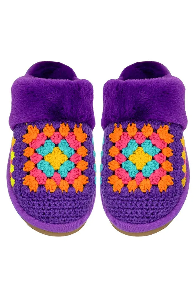 C.C Multi Color Crochet Faux Fur Winter Slippers: Beige