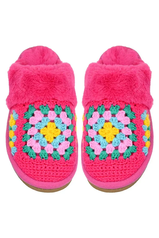 C.C Multi Color Crochet Faux Fur Winter Slippers