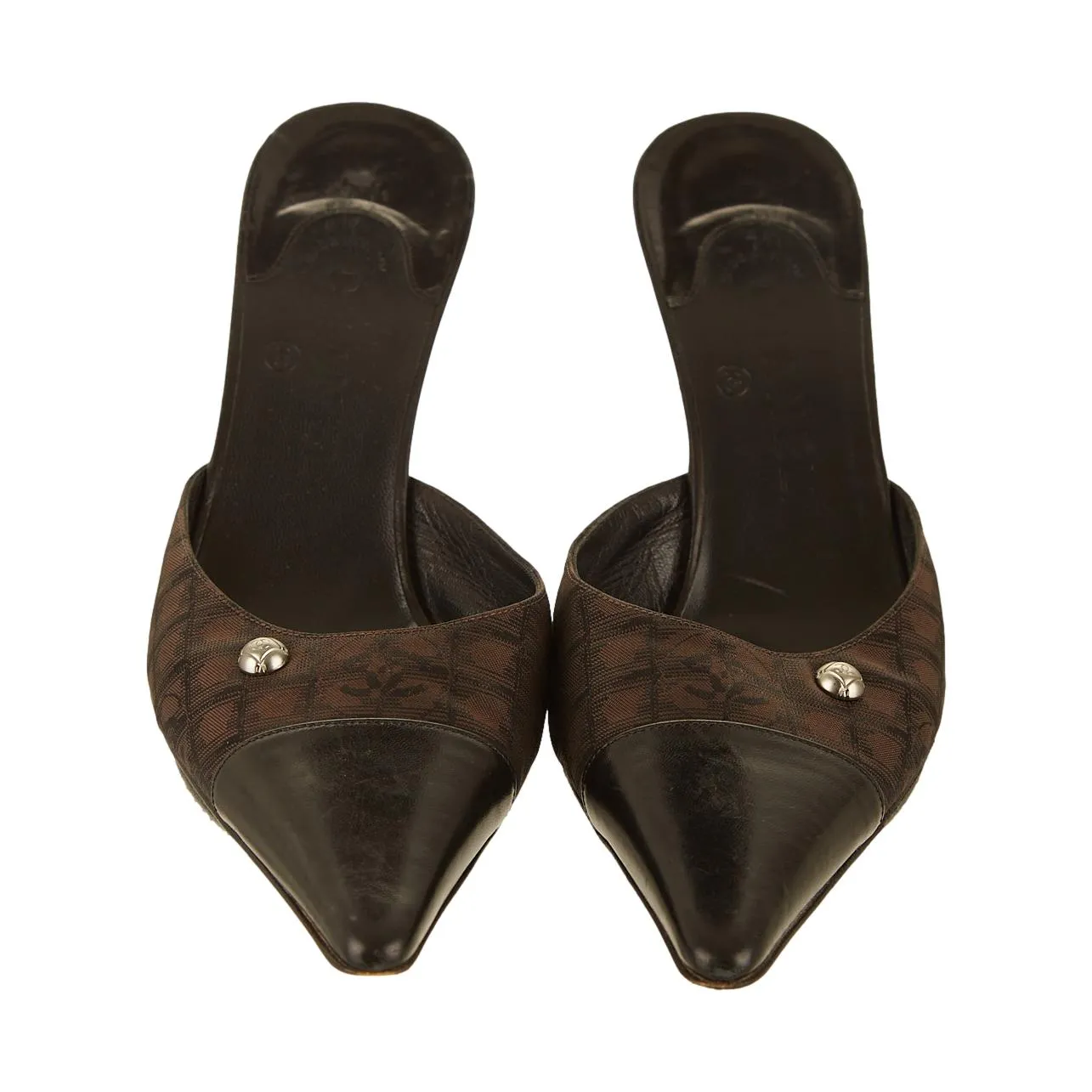 Chanel Brown Canvas Logo Heels