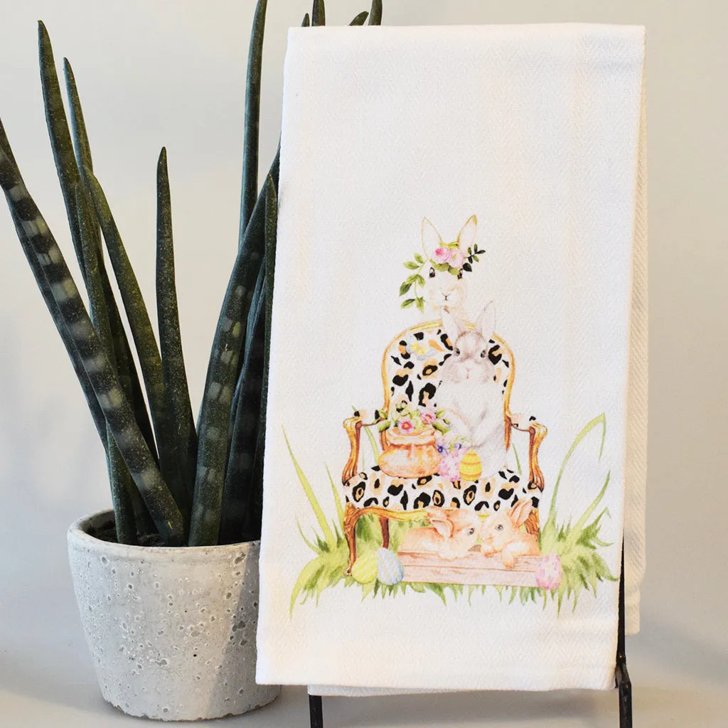Cheetah Chair with Bunnies Hand Towel
