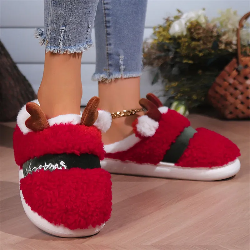 Christmas Warm Fluffy Slip-on Lovely Deer Slippers