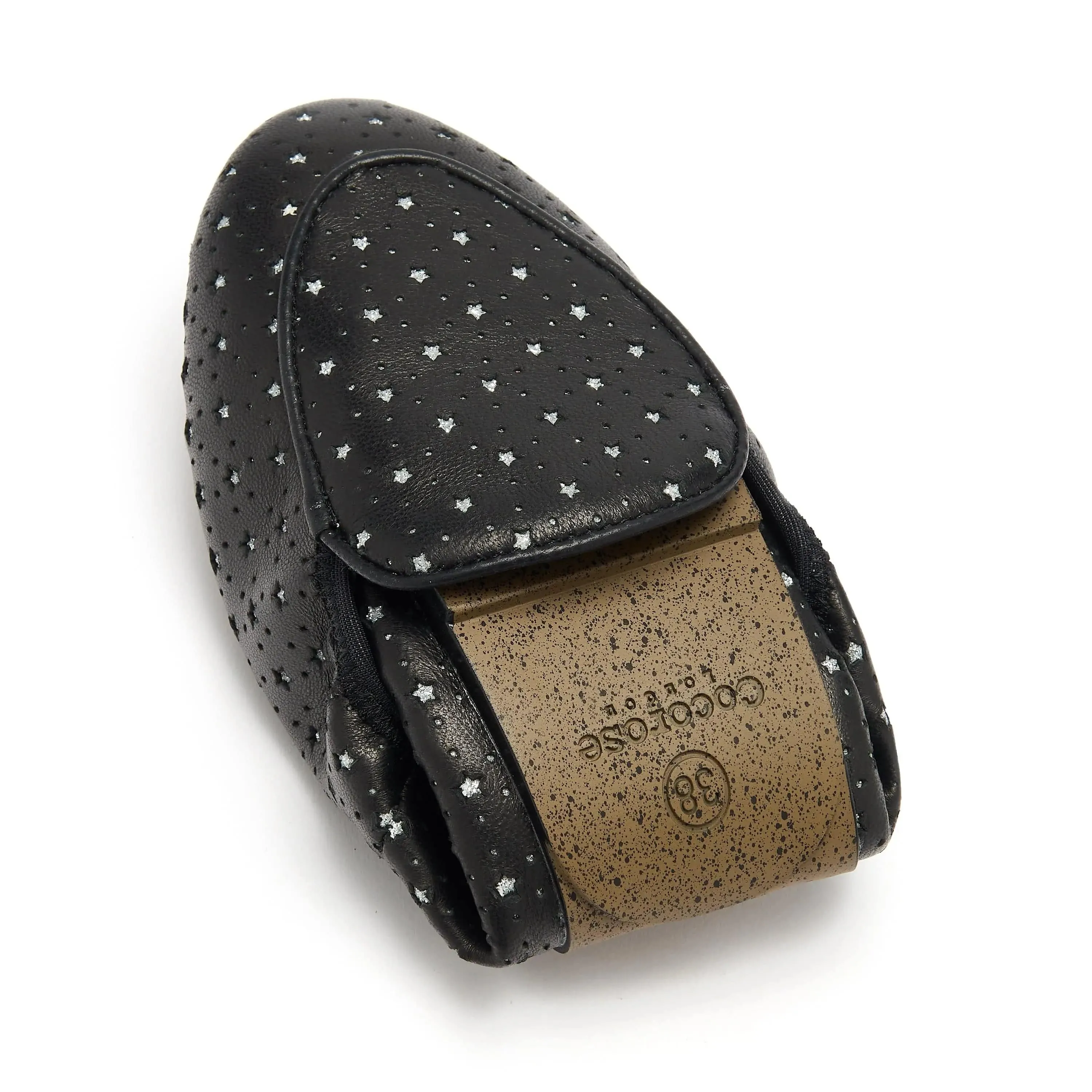 Clapham - Black Leather Flats with Silver Stars