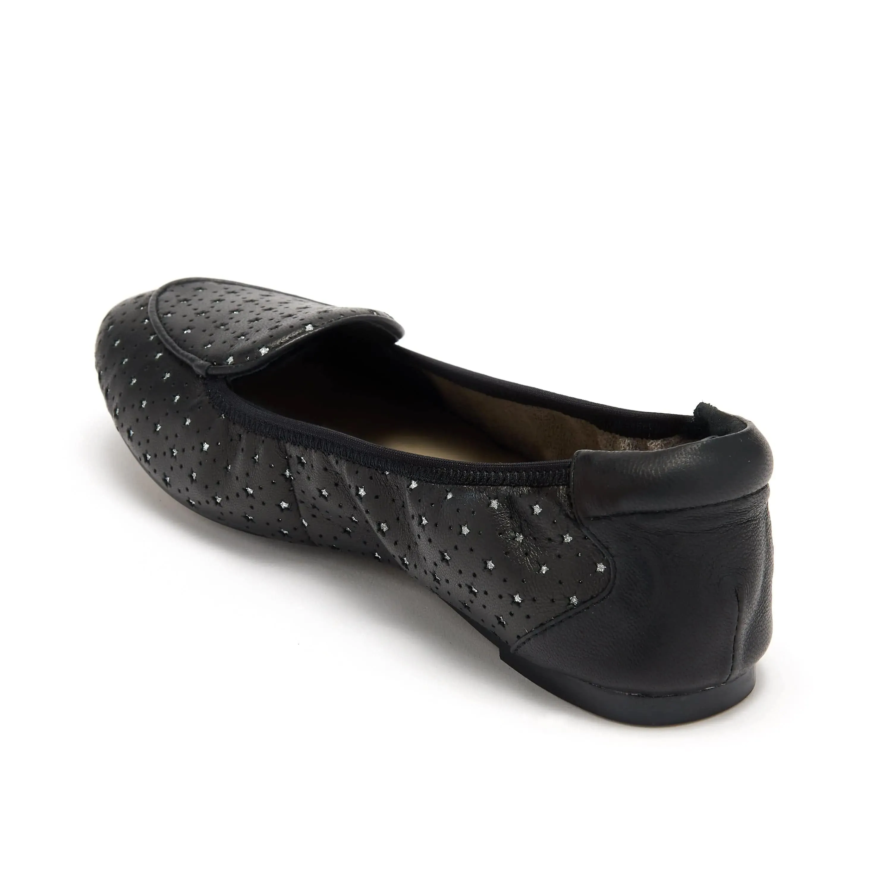 Clapham - Black Leather Flats with Silver Stars