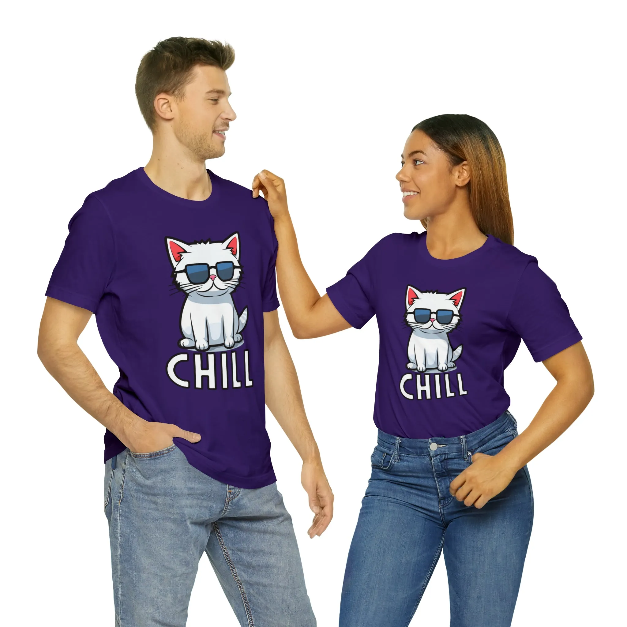 Cool Cat T-Shirt | White Kitten with Sunglasses Tee |  Bella Canvas 3001 Unisex |  Love my Cat Short Sleeve Tshirt