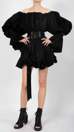 Cotton Dress with Exaggerated Sleeves Mini