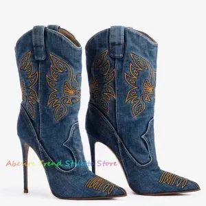 Cowboy Denim Pointed Toe High Heels
