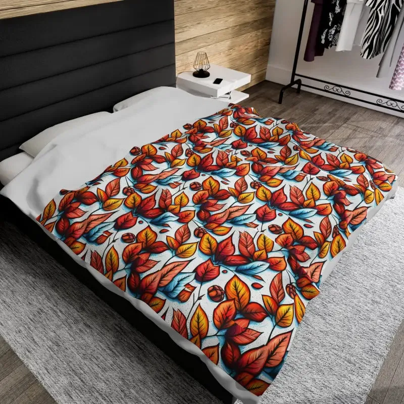 Cozy Up with Luxe Fall Leaves Velveteen Plush Blanket