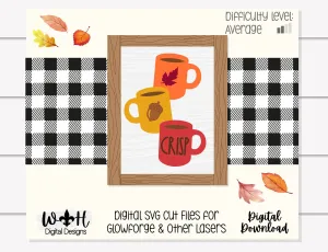 Crisp Stacked Coffee Mugs Farmhouse Frame Sign - Autumn Tiered Tray Decor and DIY Kits - Cut File For Glowforge Lasers - Digital SVG File