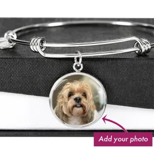 Custom Glass Coated Circle Bangle Bracelet with engraved message