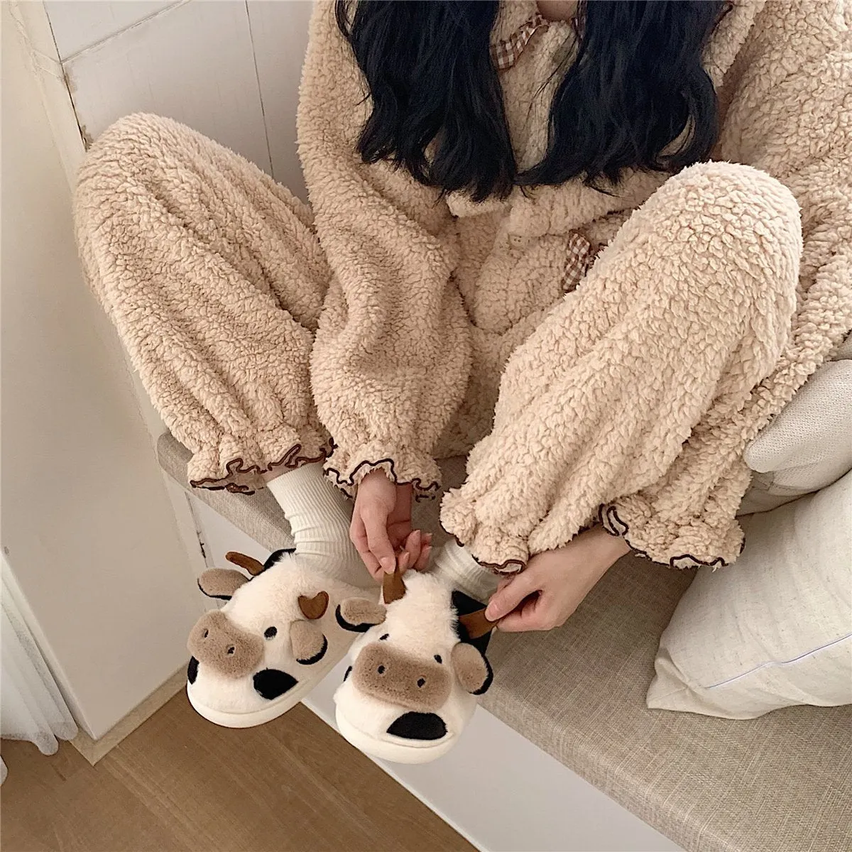 Cute cow winter slippers yc24596