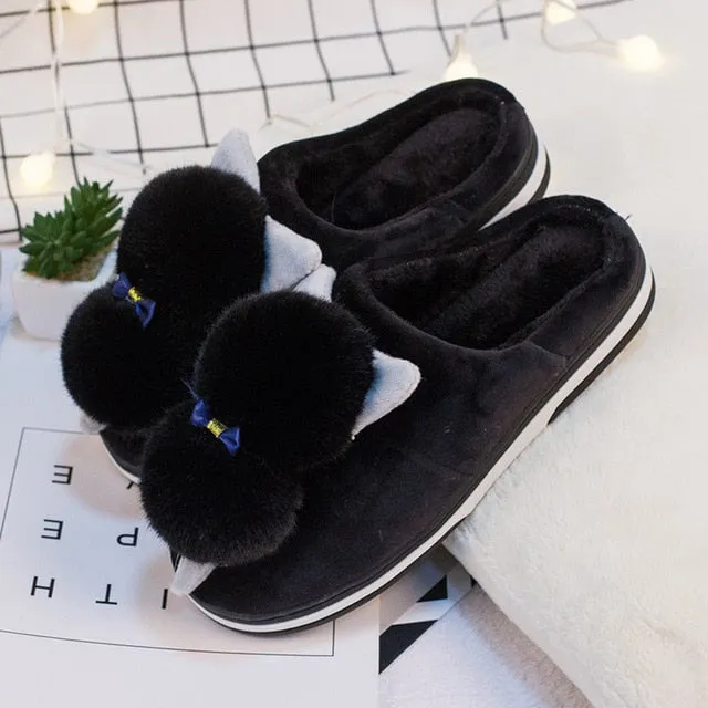 Cute Furry Cat Indoor Home Slippers