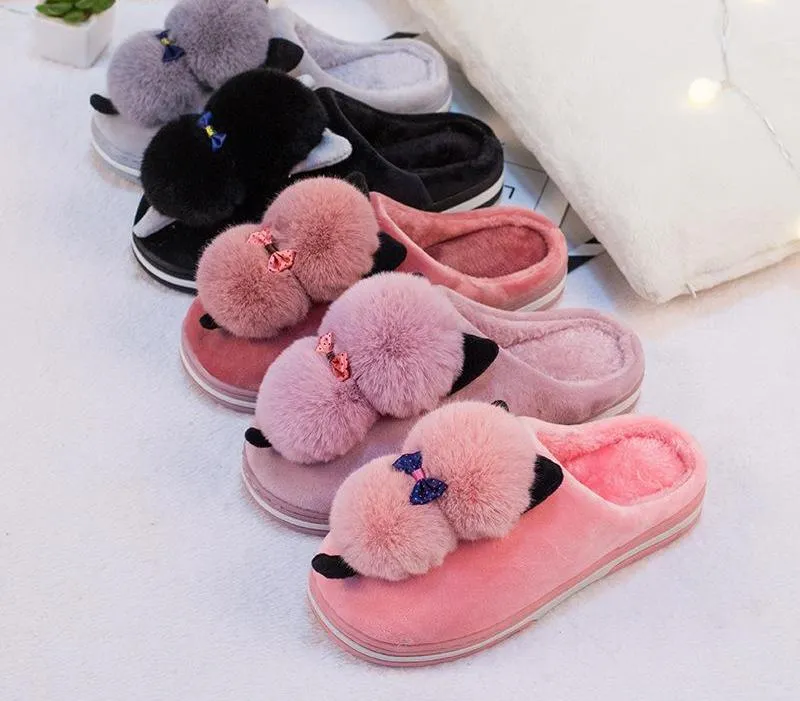 Cute Furry Cat Indoor Home Slippers