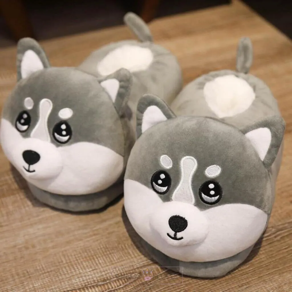 Cute Husky Plush Slippers