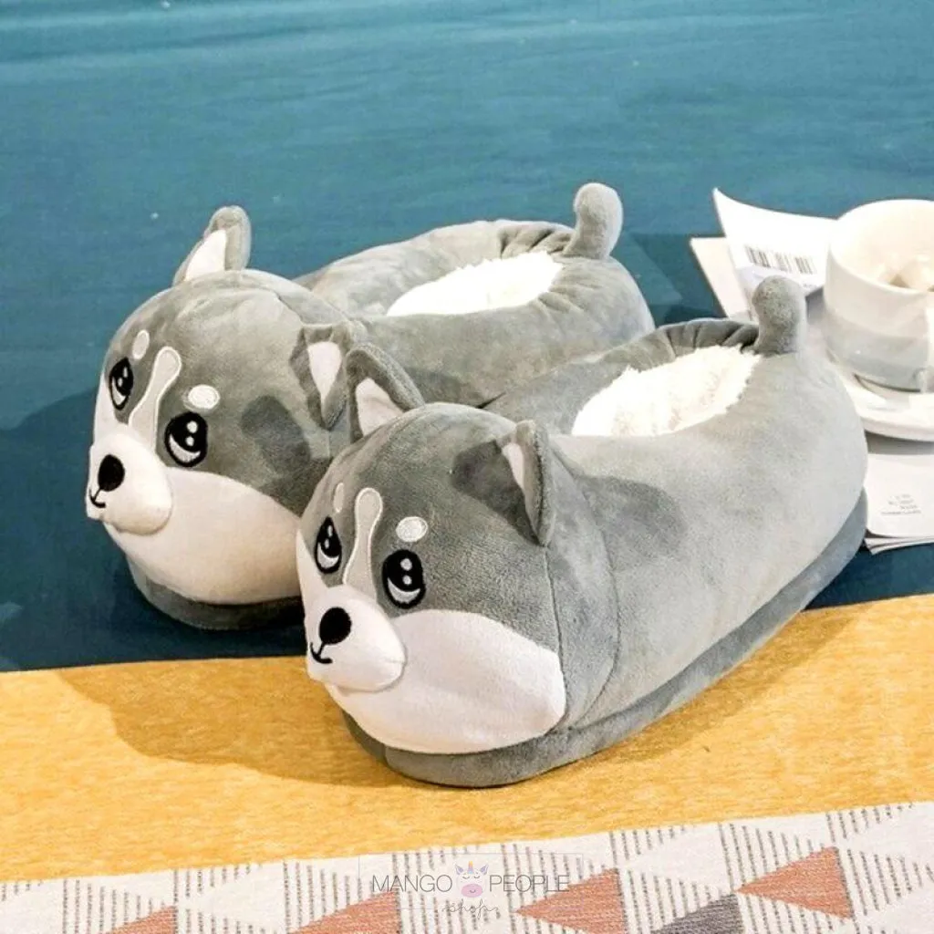 Cute Husky Plush Slippers