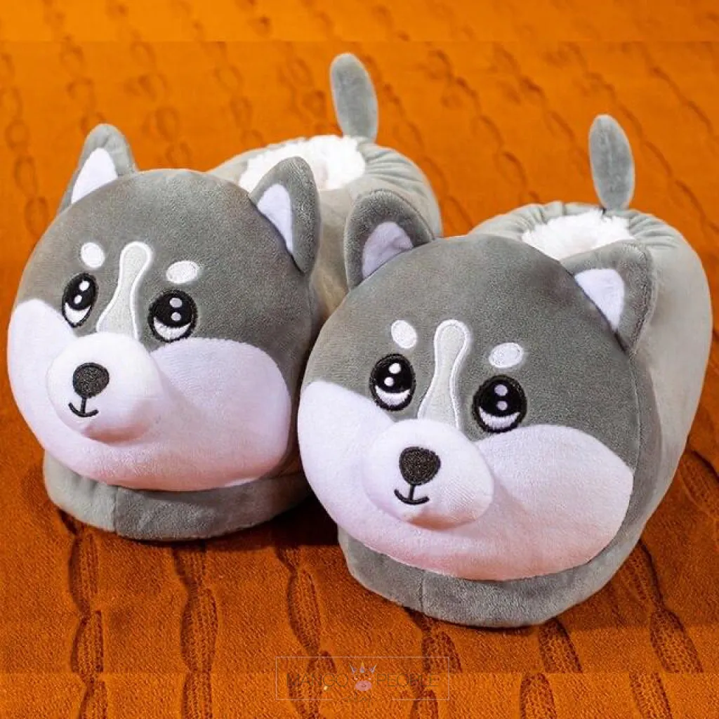 Cute Husky Plush Slippers