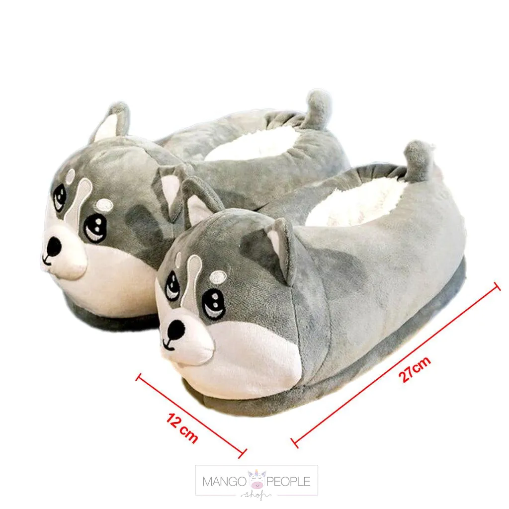 Cute Husky Plush Slippers