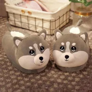 Cute Husky Plush Slippers