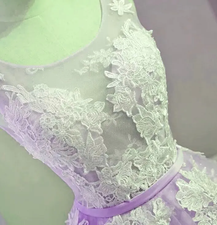 Cute Lavender Tulle Lace Applique Homecoming Dress , Short Prom Dress