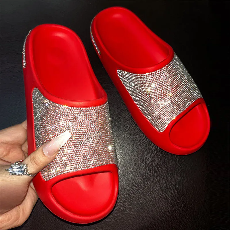 Cute Rhinestone Soft Thick Sole Summer Slides Slippers for Women