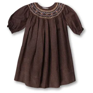 Dark Brown 3/4 Sleeve Dotted English Smocked Bishop