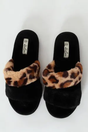 Double Band Open Toe Slipper - Black