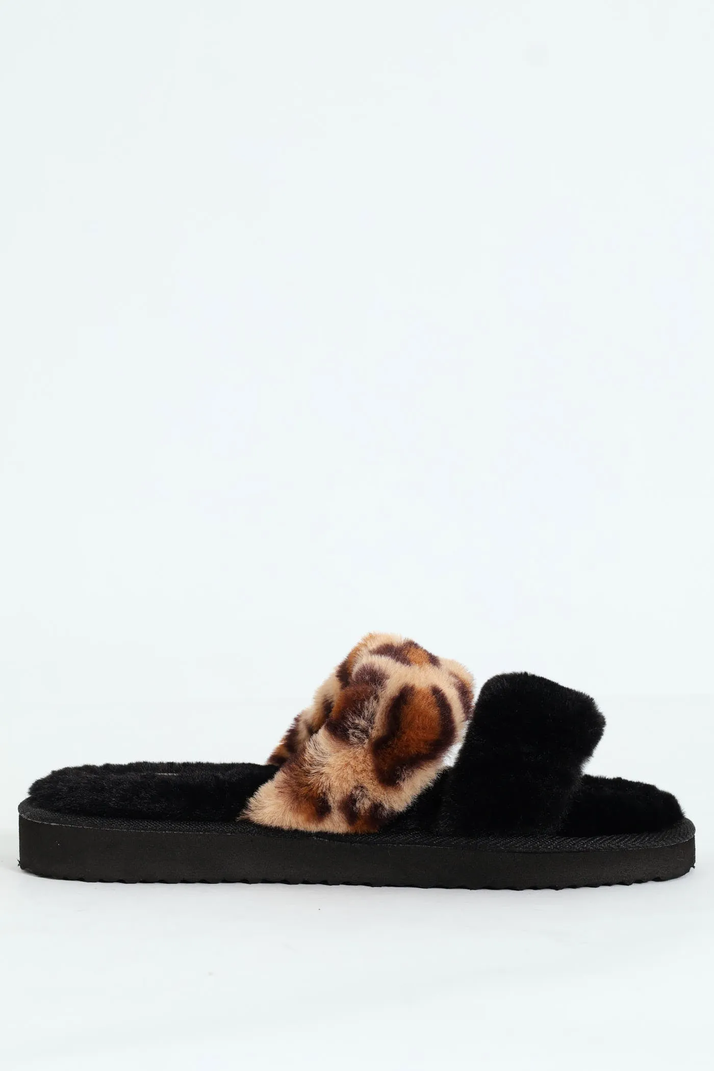 Double Band Open Toe Slipper - Black