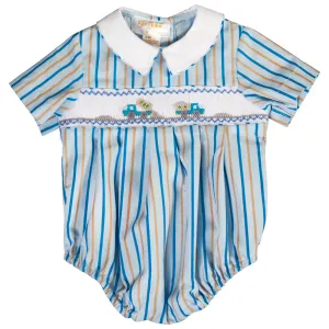 Dump Trucks Blue Striped Smocked Boy Bubble