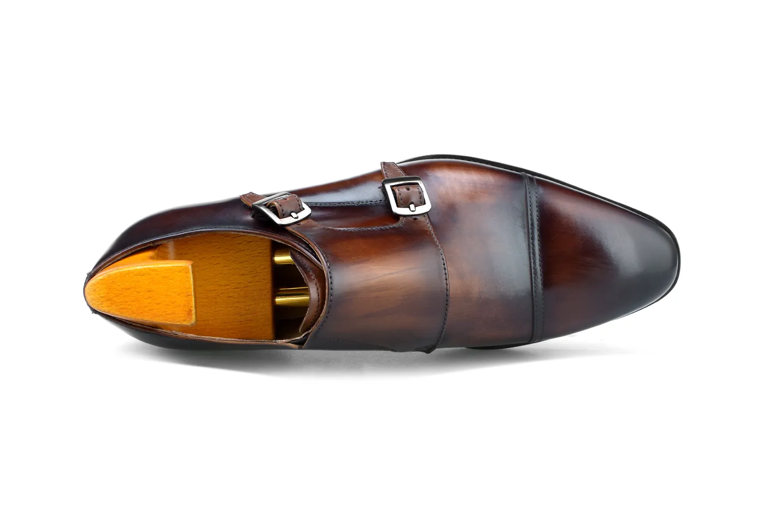 Elegant Brown Leather Double Monk Strap Dress Shoe with Cap Toe