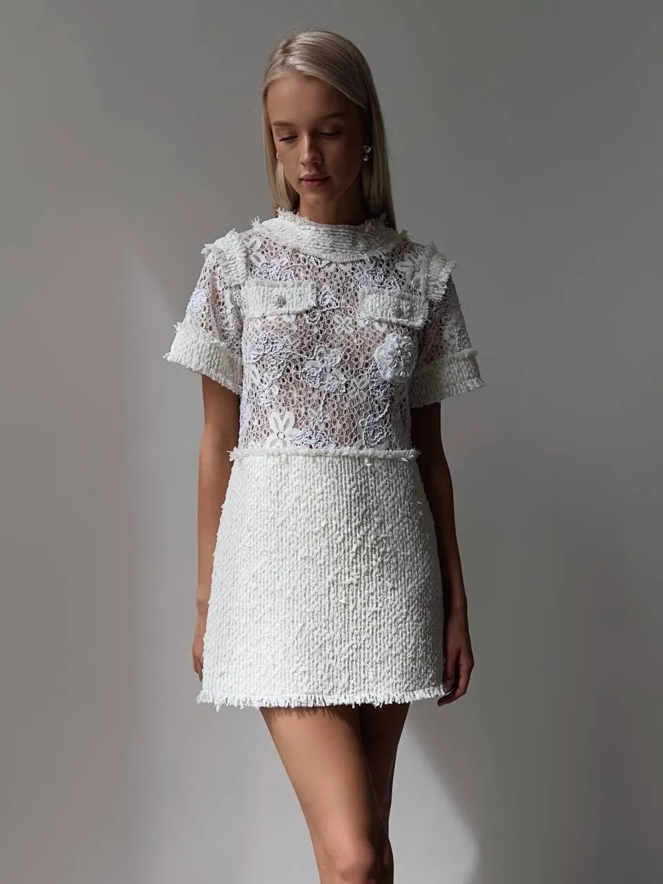 Elegant White Lace Mini Dress