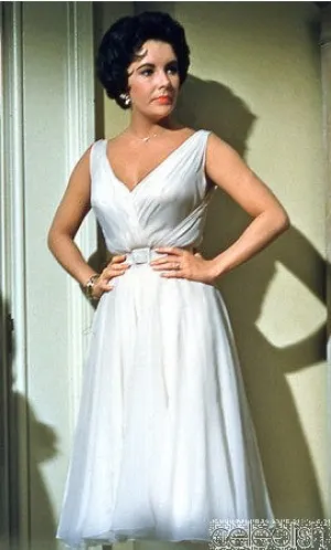 Elizabeth Taylor as Maggie White V Neck Tea Length Dress from Movie Cat on a Hot Tin Roof
