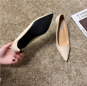 EOEODOIT 4CM Med Heel Shoes Women Elegance Stiletto Heels Pointed Toe Slip On Party Work Daily Pumps Shallow Mouth Leather Shoes