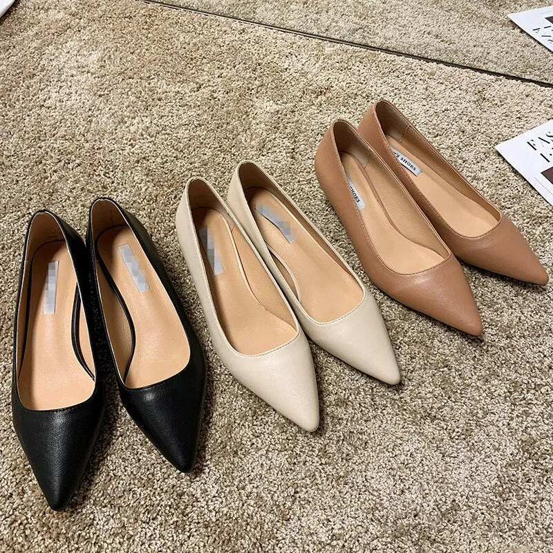 EOEODOIT 4CM Med Heel Shoes Women Elegance Stiletto Heels Pointed Toe Slip On Party Work Daily Pumps Shallow Mouth Leather Shoes