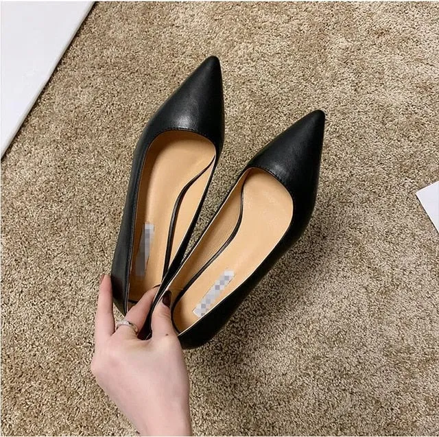 EOEODOIT 4CM Med Heel Shoes Women Elegance Stiletto Heels Pointed Toe Slip On Party Work Daily Pumps Shallow Mouth Leather Shoes